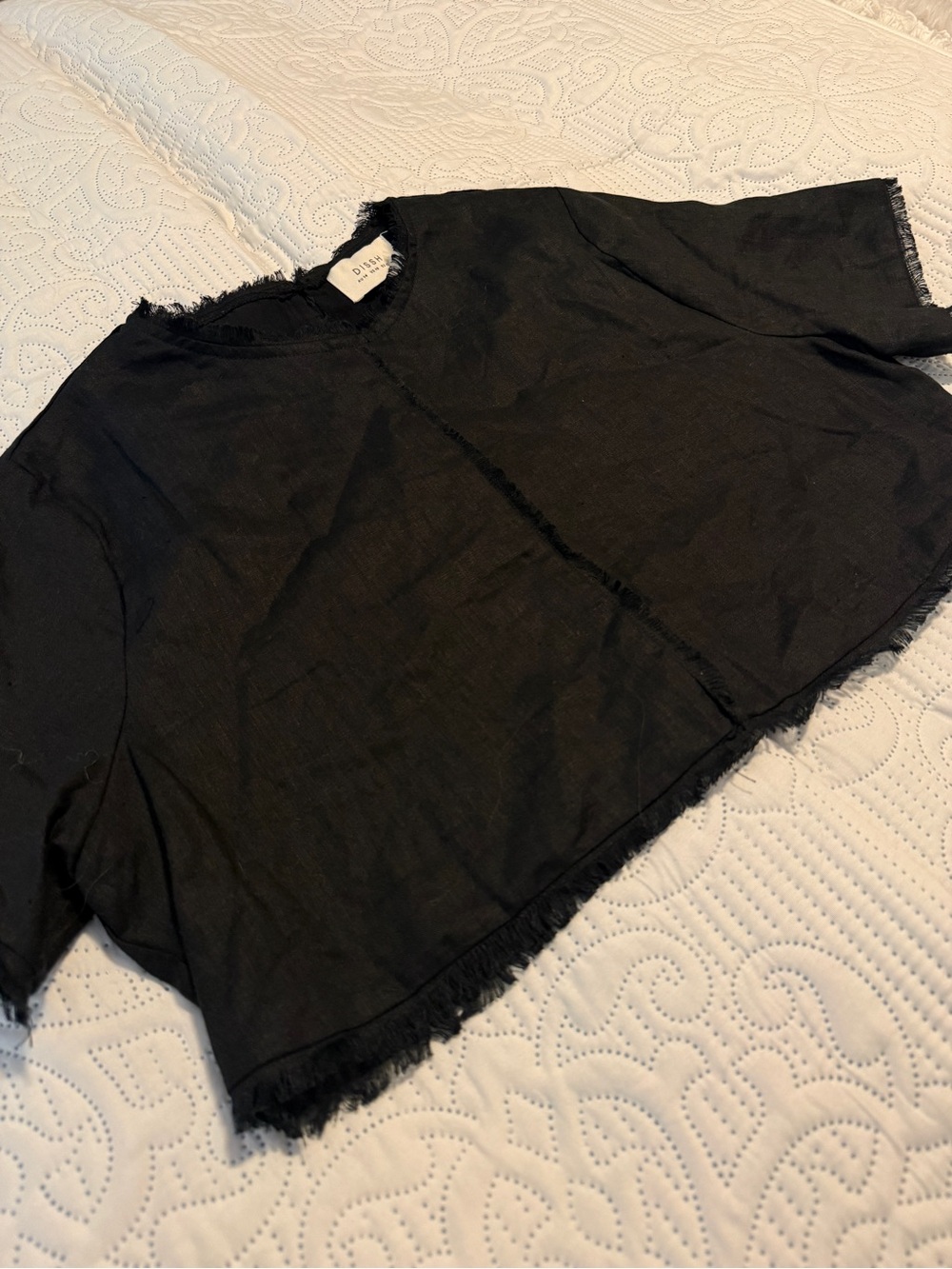 Dissh Women’s GEORGIE BLACK LINEN FRINGE CROP TOP  Size 10